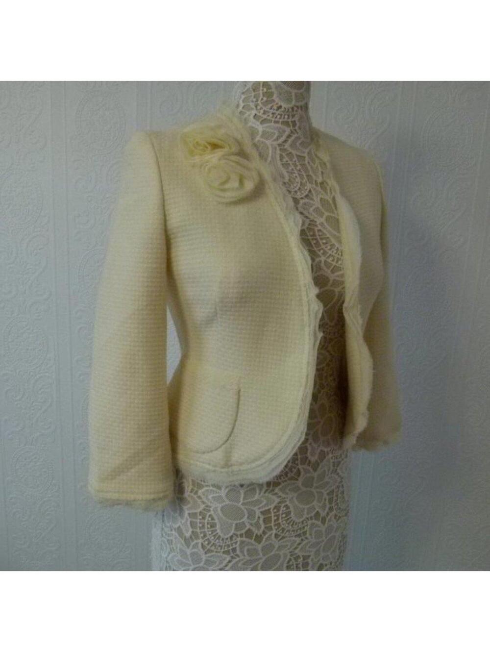 Banana Republic Blazer Sz 8 Ivory Cream Wool Textured Tulle Jacket 2